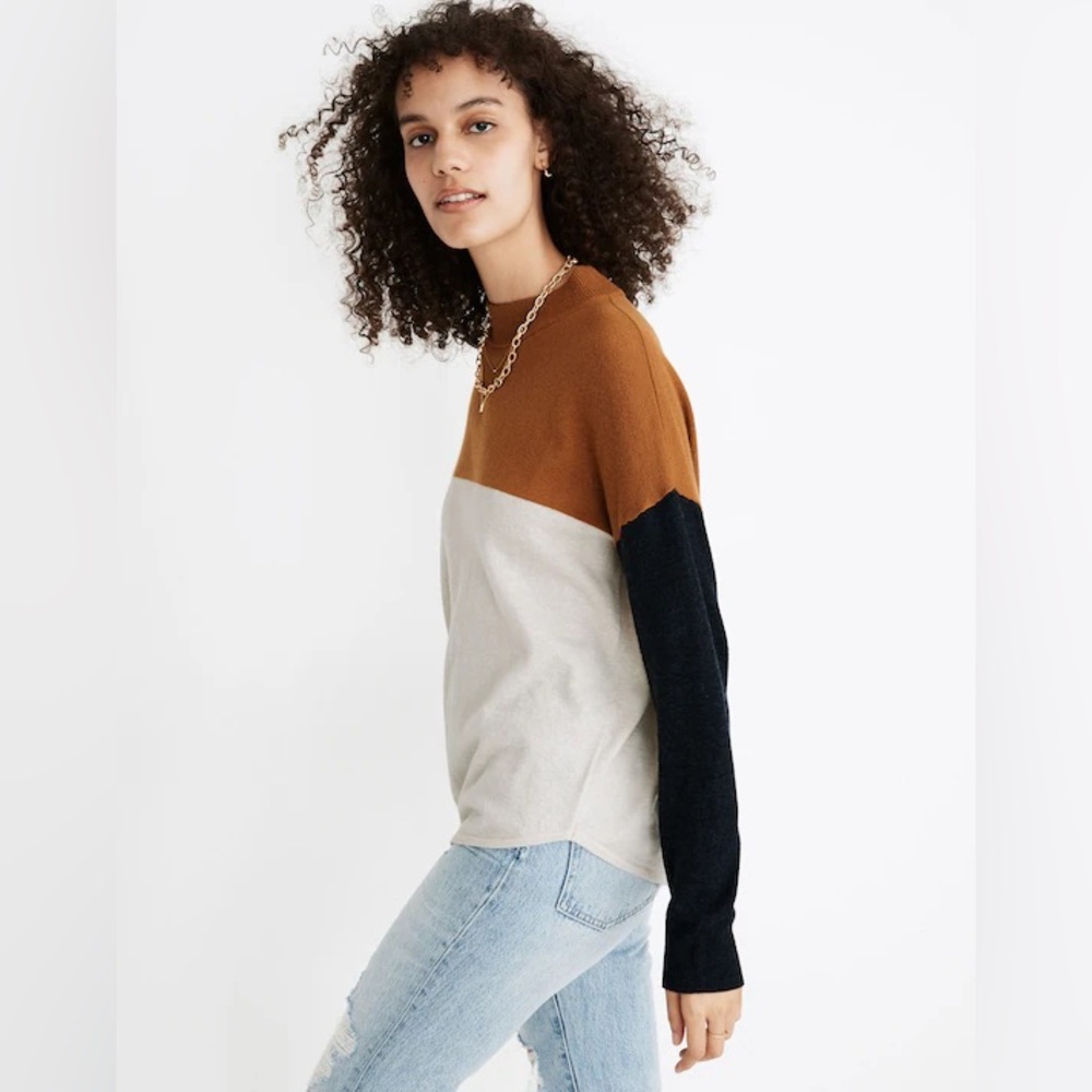 Madewell Colorblock Ashbury Mockneck Sweater | Bronze
